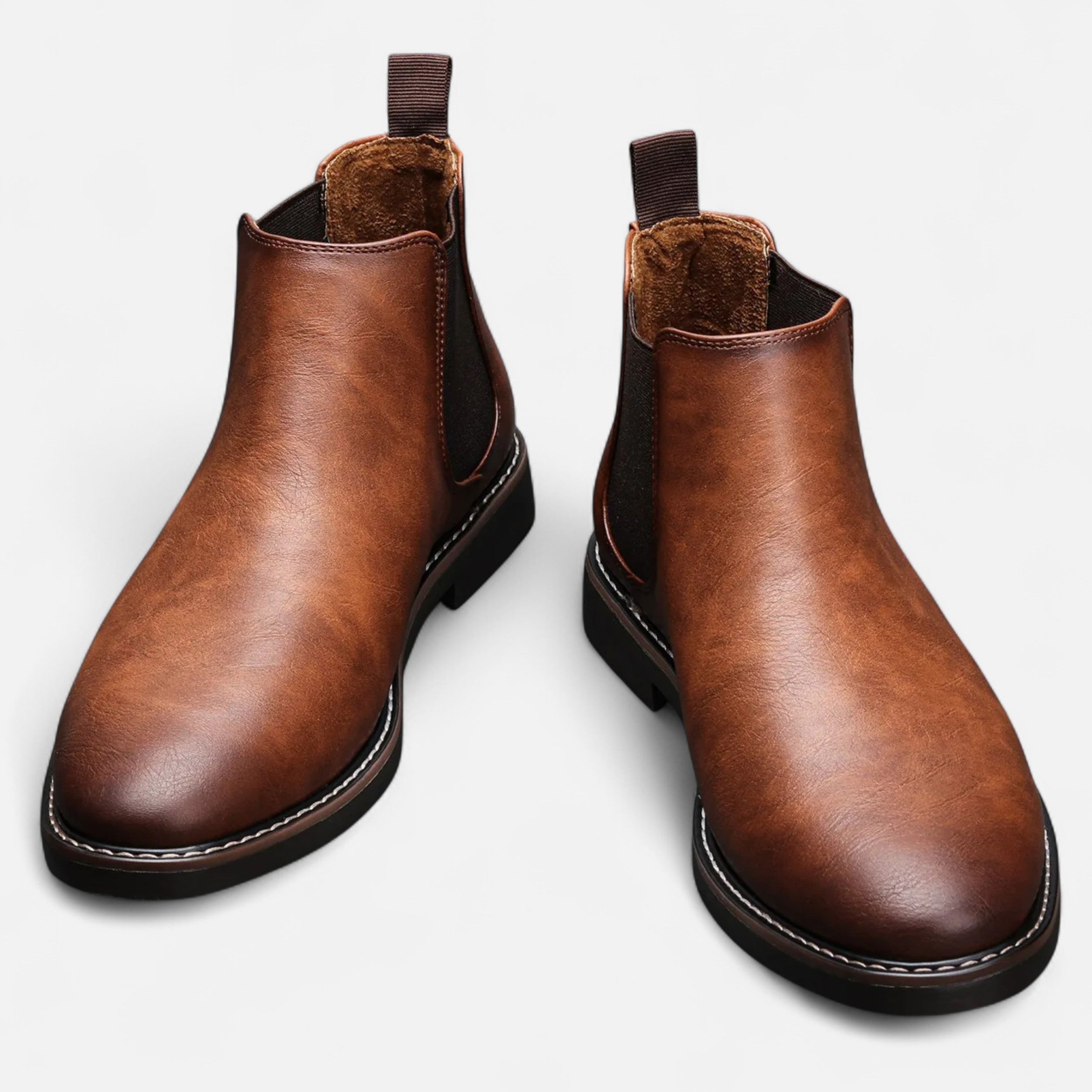 Leather Chelsea Boots with Elastic Side Panel and Pull Tab