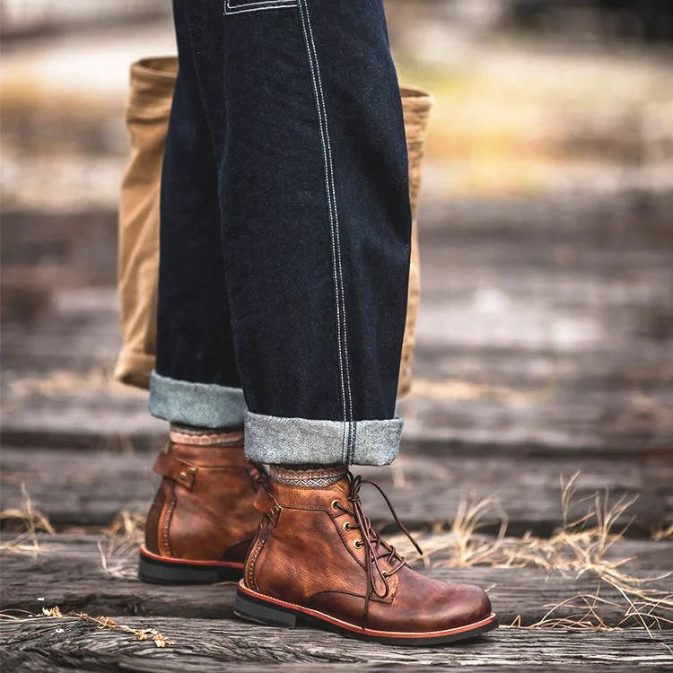 Men's Leather Ankle Boots | Lace-Up Work Boots