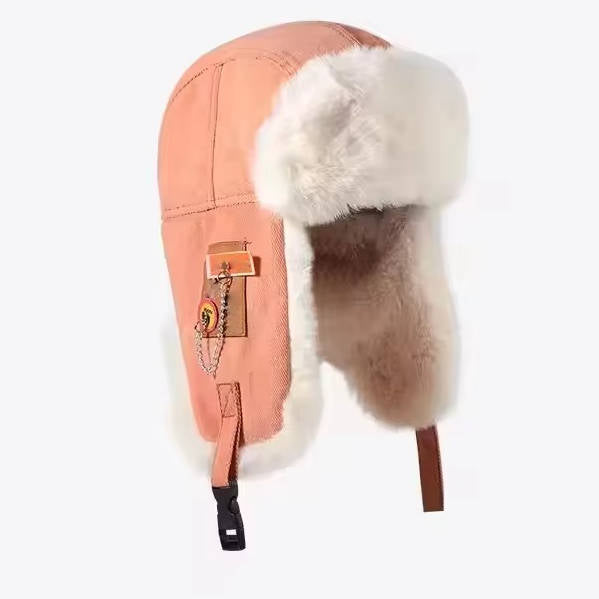 Czapka trapera z nausznikami | Zimowa czapka z podszewką ze sztucznego futra