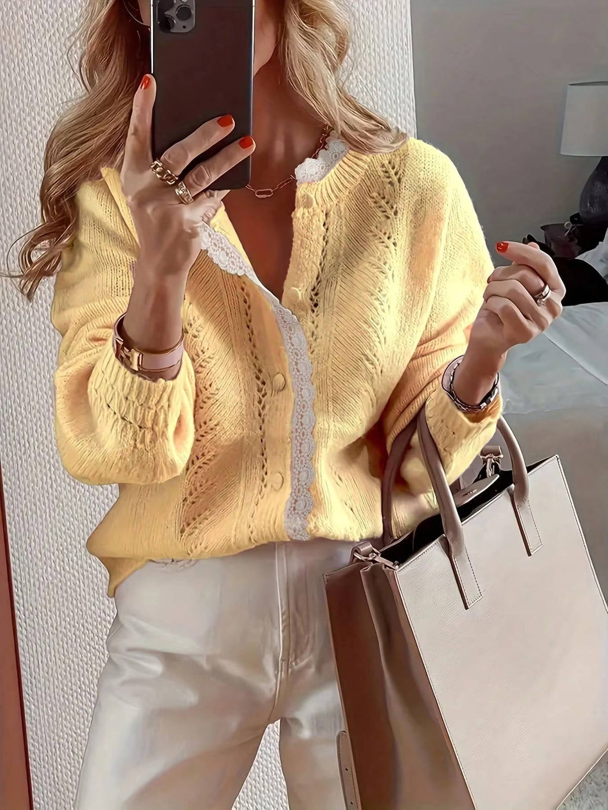 Women's Short Sleeve Crochet Cardigan