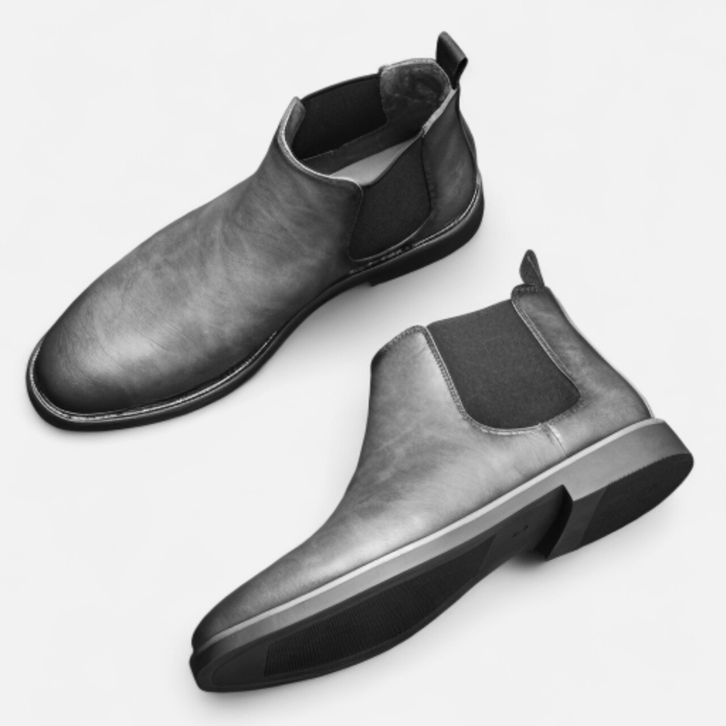 Leather Chelsea Boots with Elastic Side Panel and Pull Tab