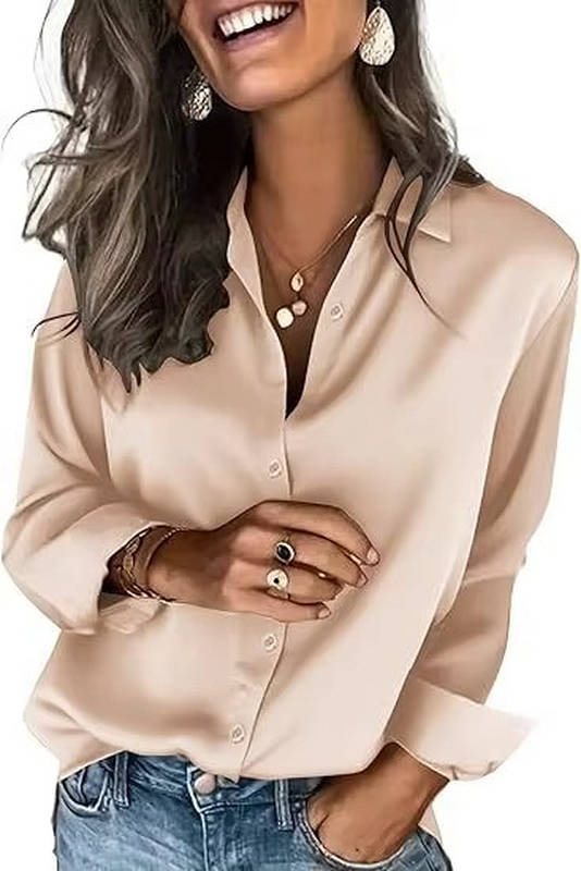 Women's Satin Button-Up Shirt | Long Sleeve Business Blouse