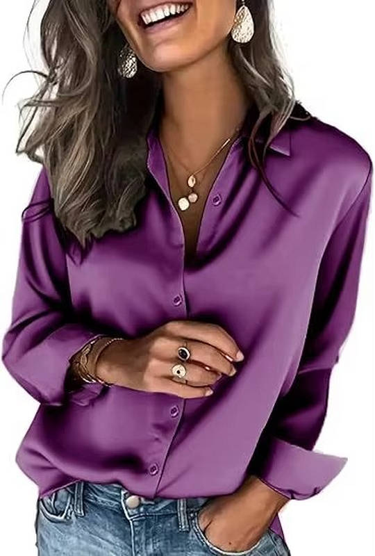 Women's Satin Button-Up Shirt | Long Sleeve Business Blouse