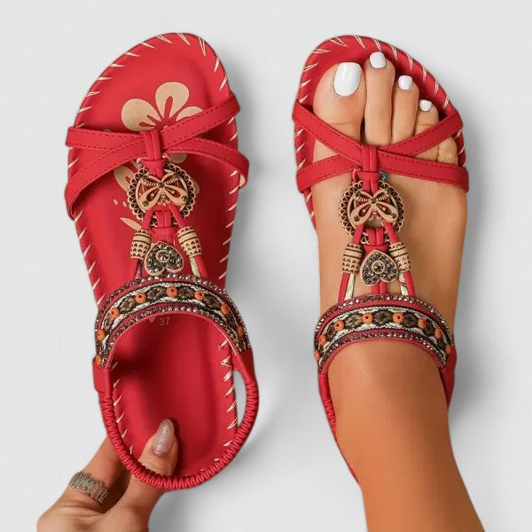 Comfort Sandals with Beaded Toe Ring Strap