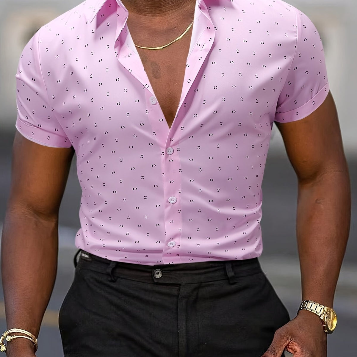 Chemise à manches courtes pour homme à imprimé géométrique