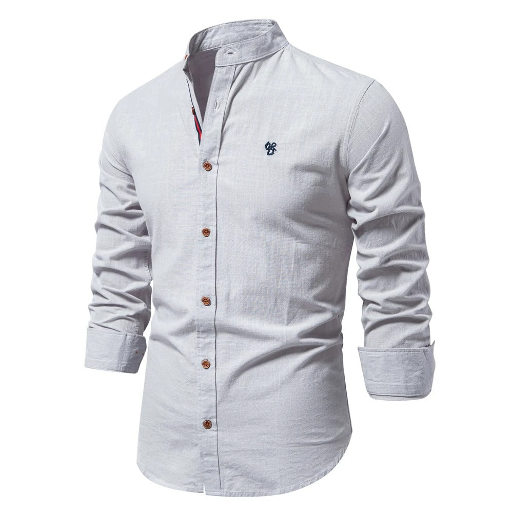 Men's Mandarin Collar Shirt with Contrast Placket