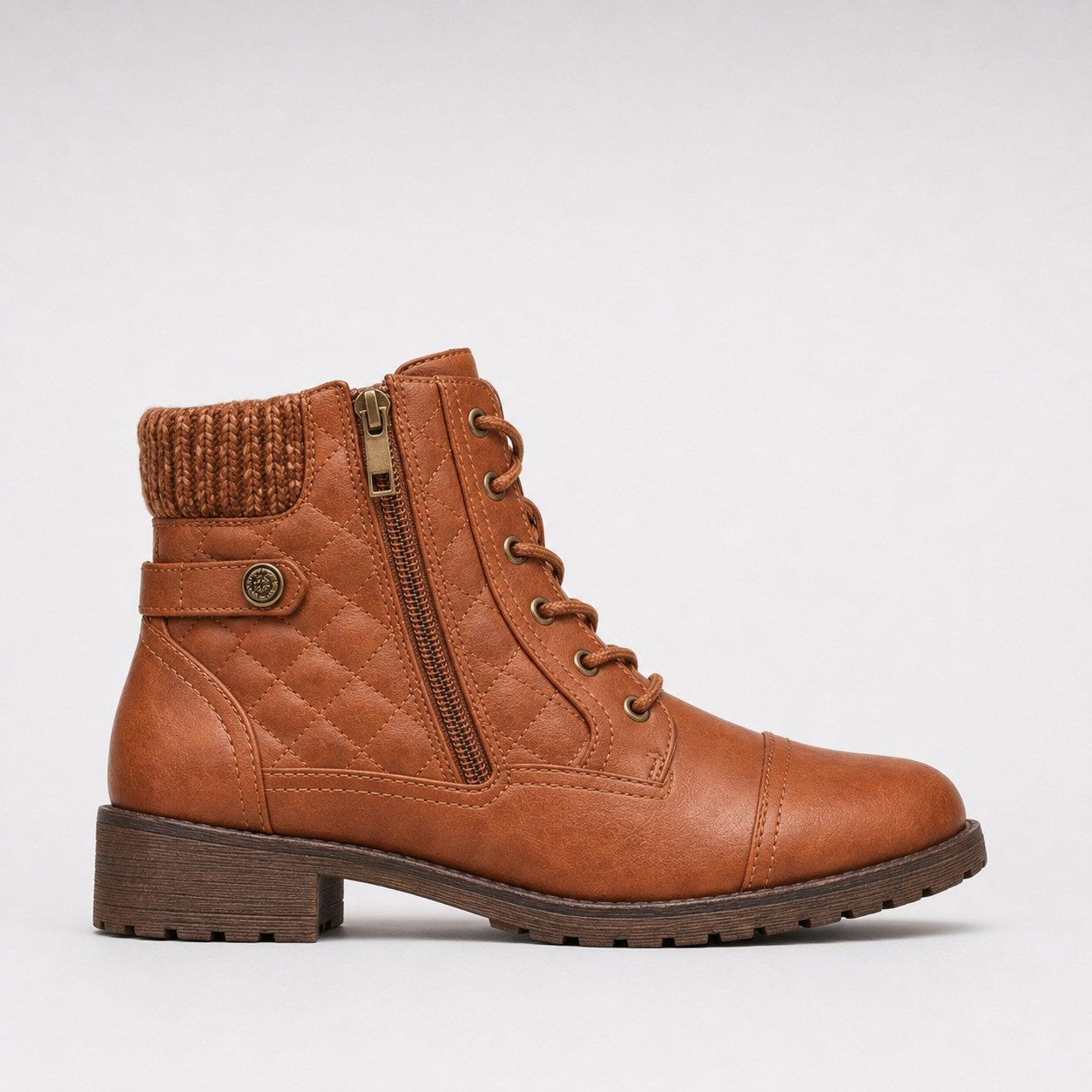 Bottines montantes à lacets pour femmes avec revers tricoté
