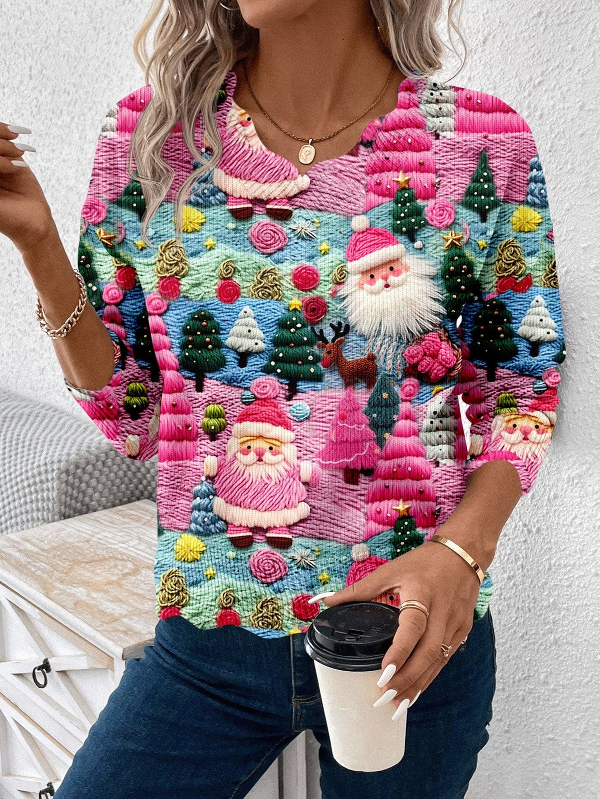 Pull de Noël pour femme avec motif festif du père Noël