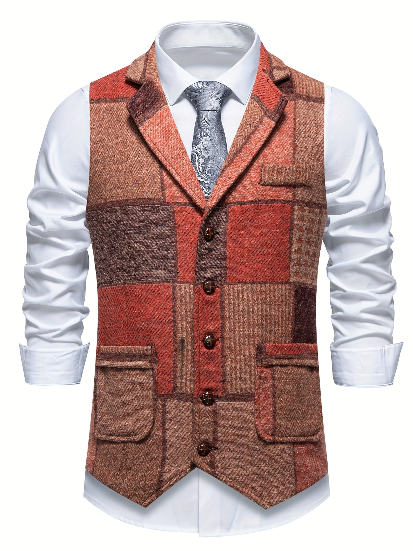 Gilet ajusté à carreaux patchwork pour homme