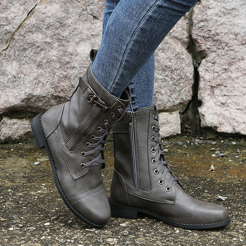 Women’s Lace-Up Ankle Boots with Side Zip & Buckle