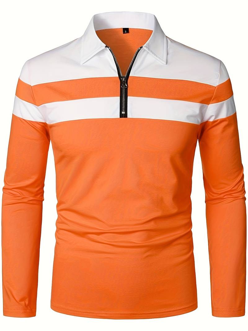 Men's Quarter Zip Colour Block Polo Shirt