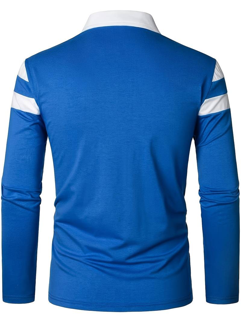 Men's Quarter Zip Colour Block Polo Shirt