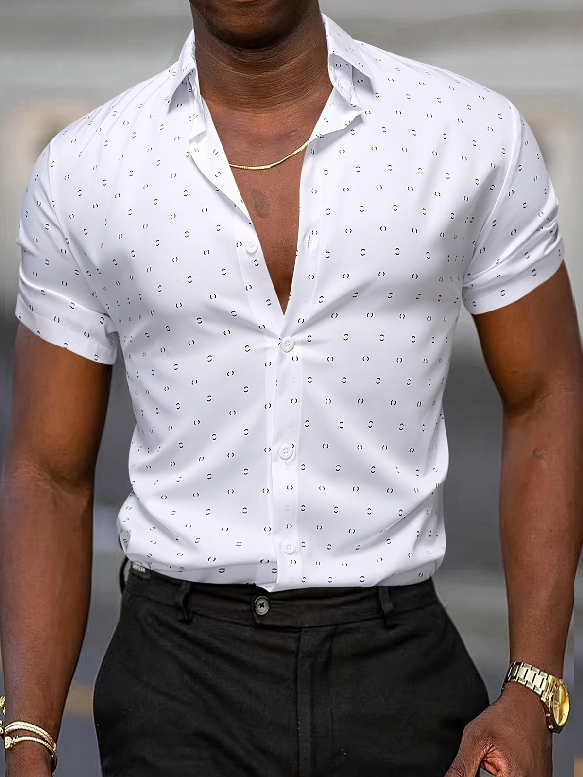 Chemise à manches courtes pour homme à imprimé géométrique