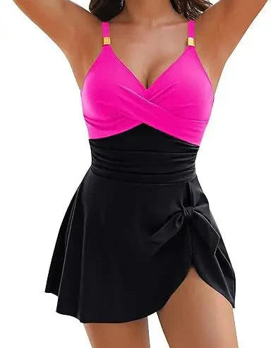 Swim Dress with Wrap Front and Built-In Shorts