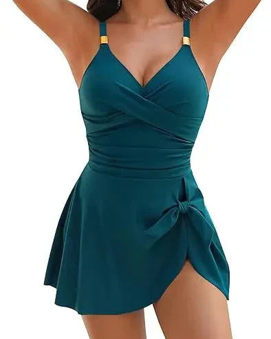 Swim Dress with Wrap Front and Built-In Shorts