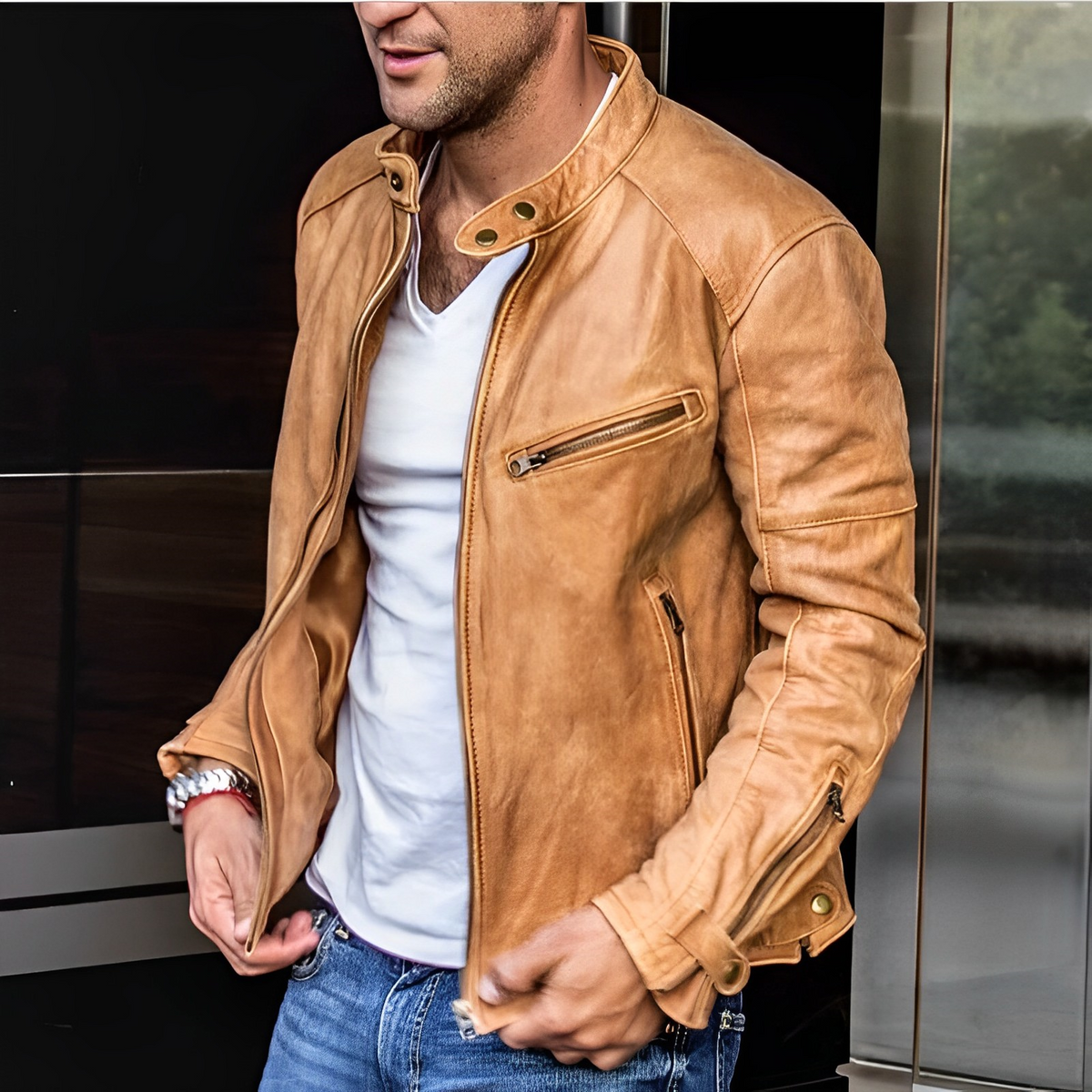 Men's Leather Biker Jacket | Stand Collar Casual Coat