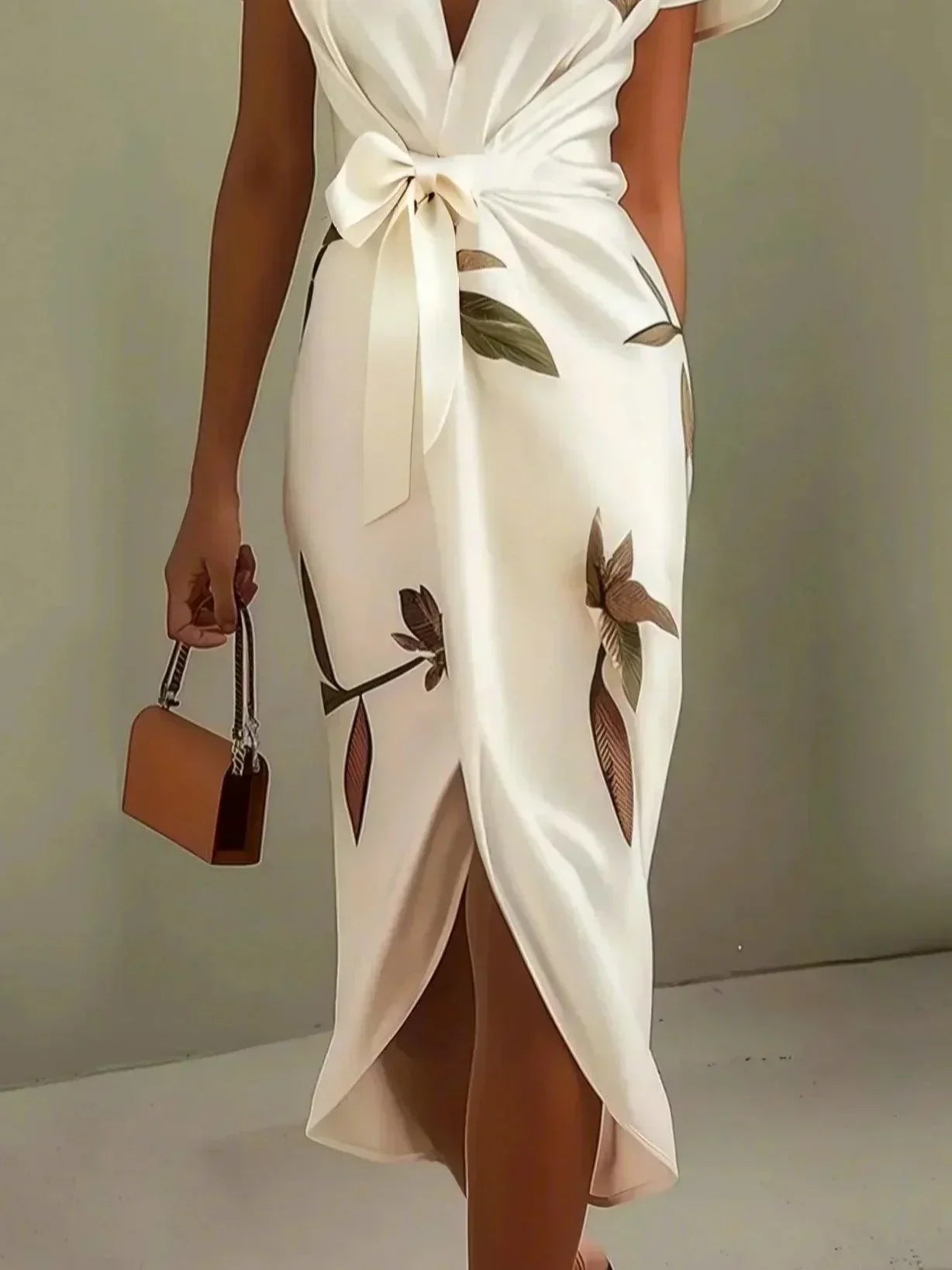 Women's Floral Wrap Midi Dress with Tie Waist