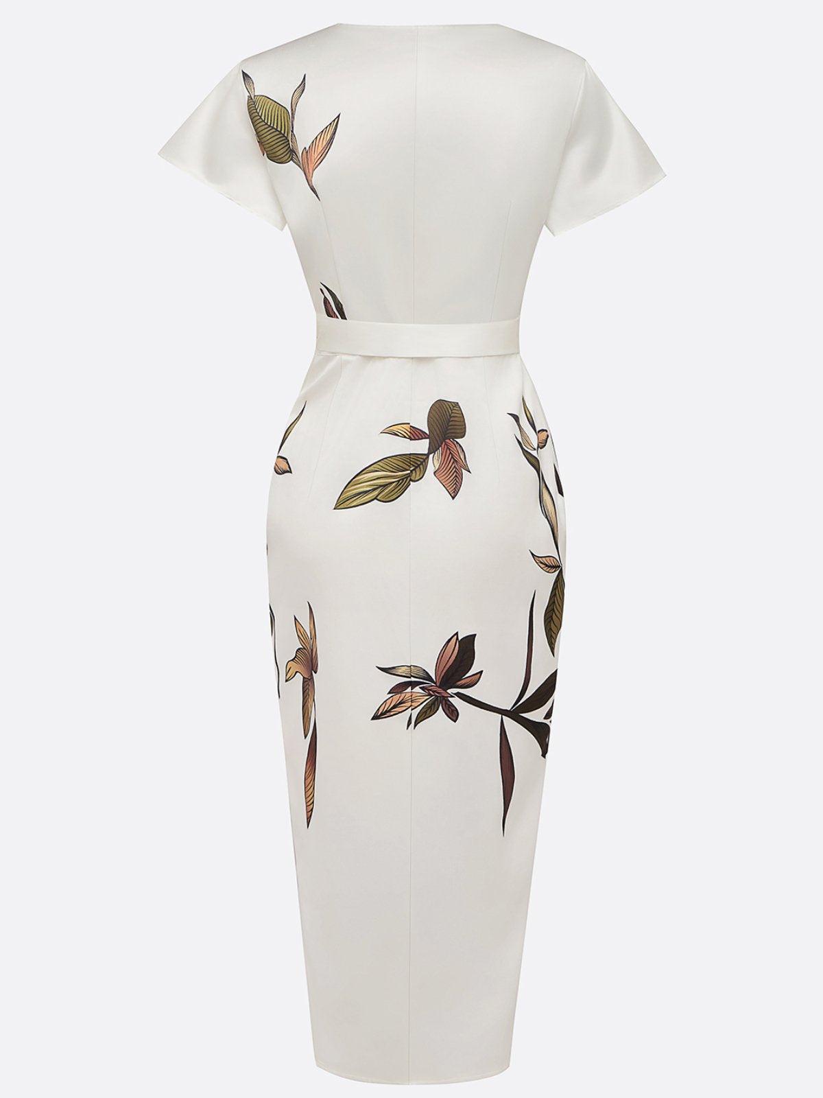 Women's Floral Wrap Midi Dress with Tie Waist