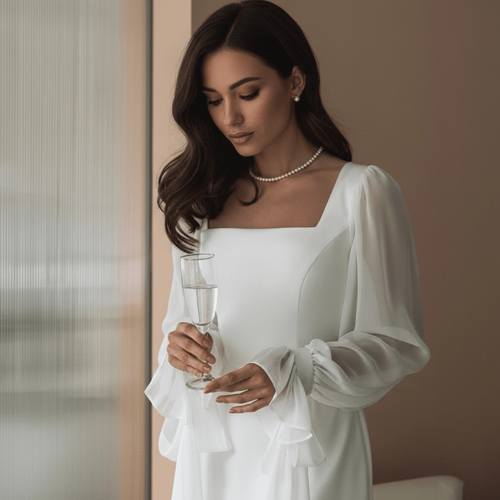 Women's Square Neck Maxi Dress with Sheer Sleeves