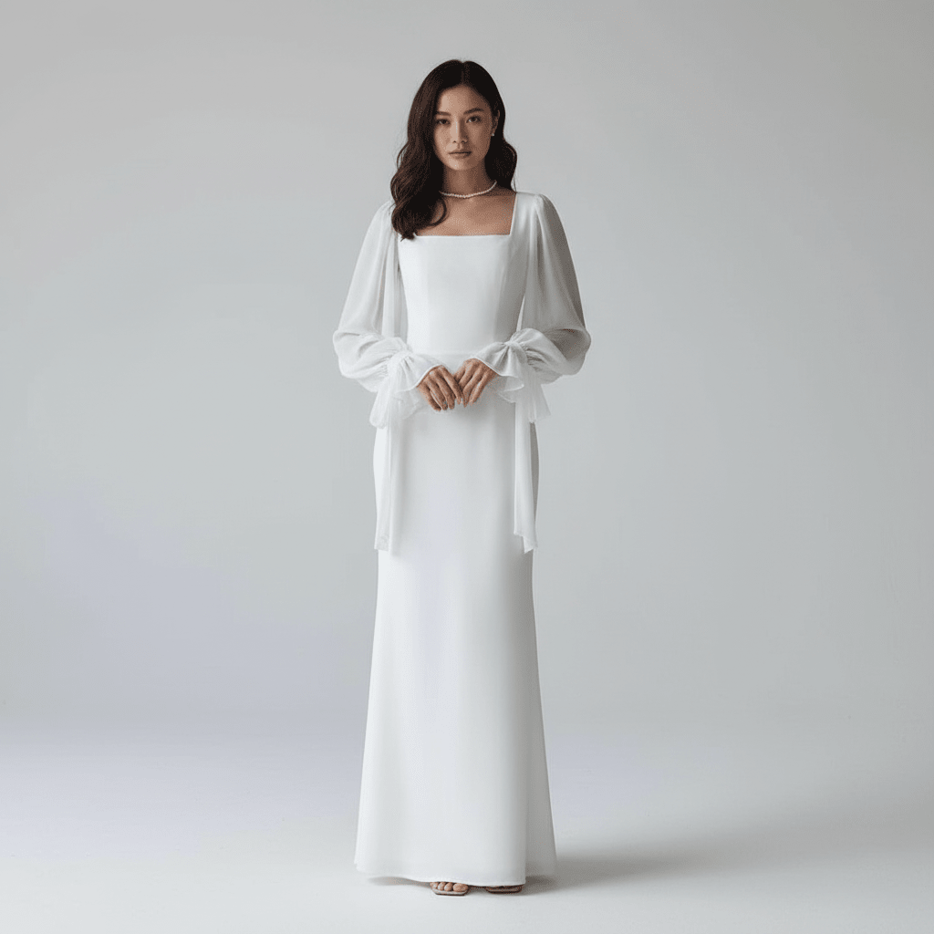 Women's Square Neck Maxi Dress with Sheer Sleeves