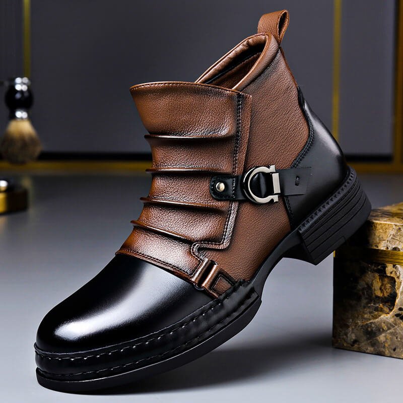 Men’s Two-Tone Buckle Ankle Boots