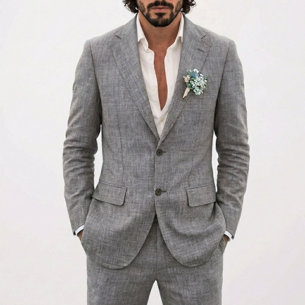 Men's Relaxed Fit Linen-Blend Two-Piece Suit
