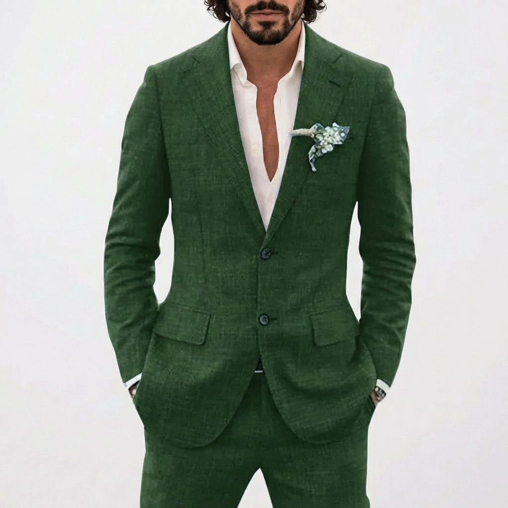 Men's Relaxed Fit Linen-Blend Two-Piece Suit