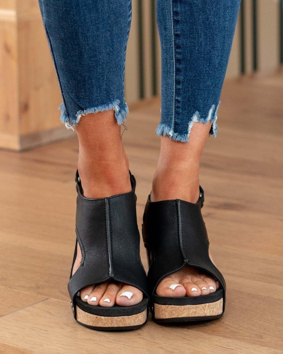 Suede Wedge Sandals with Cork Platform and Ankle Strap