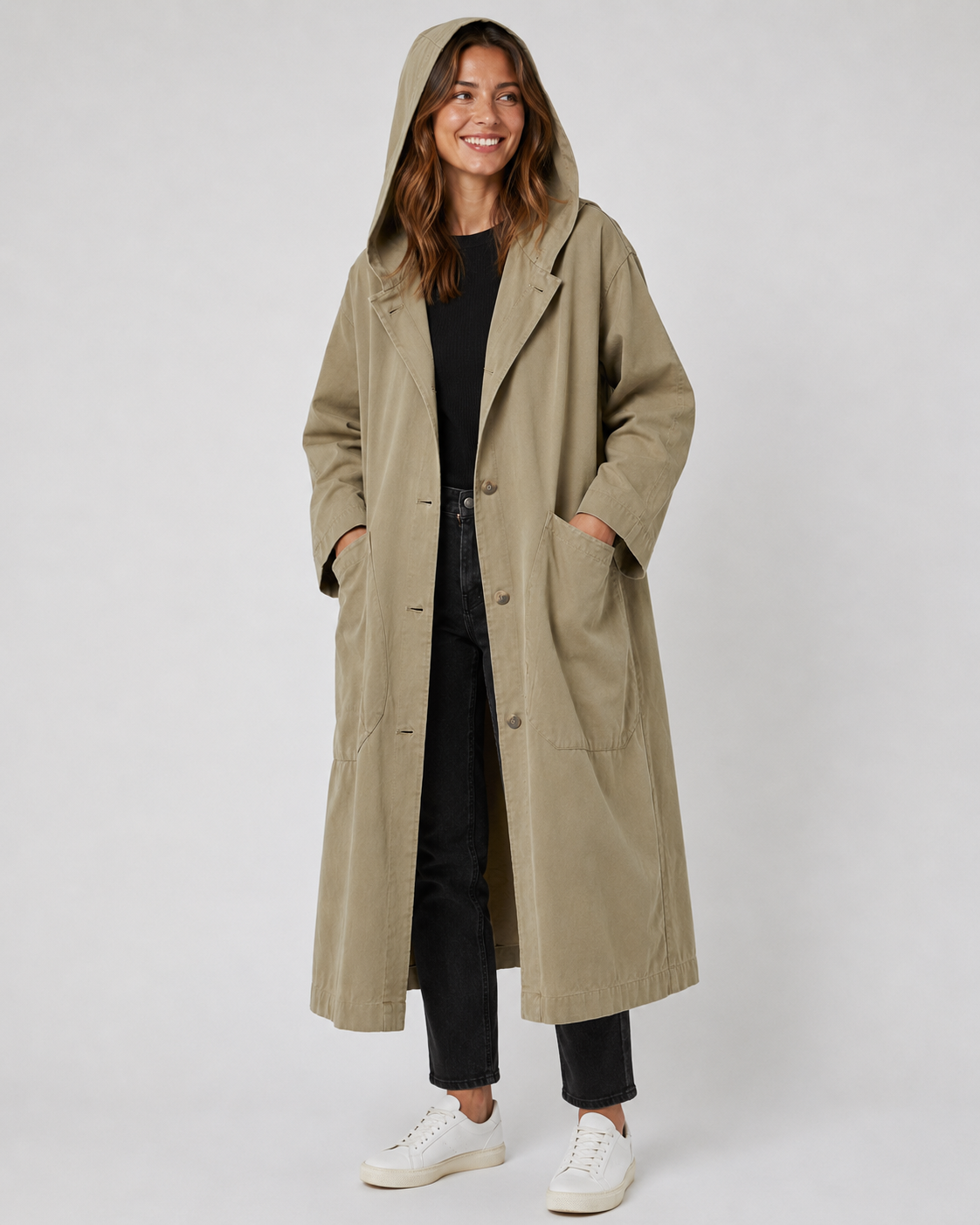 Manteau féminin long à capuche