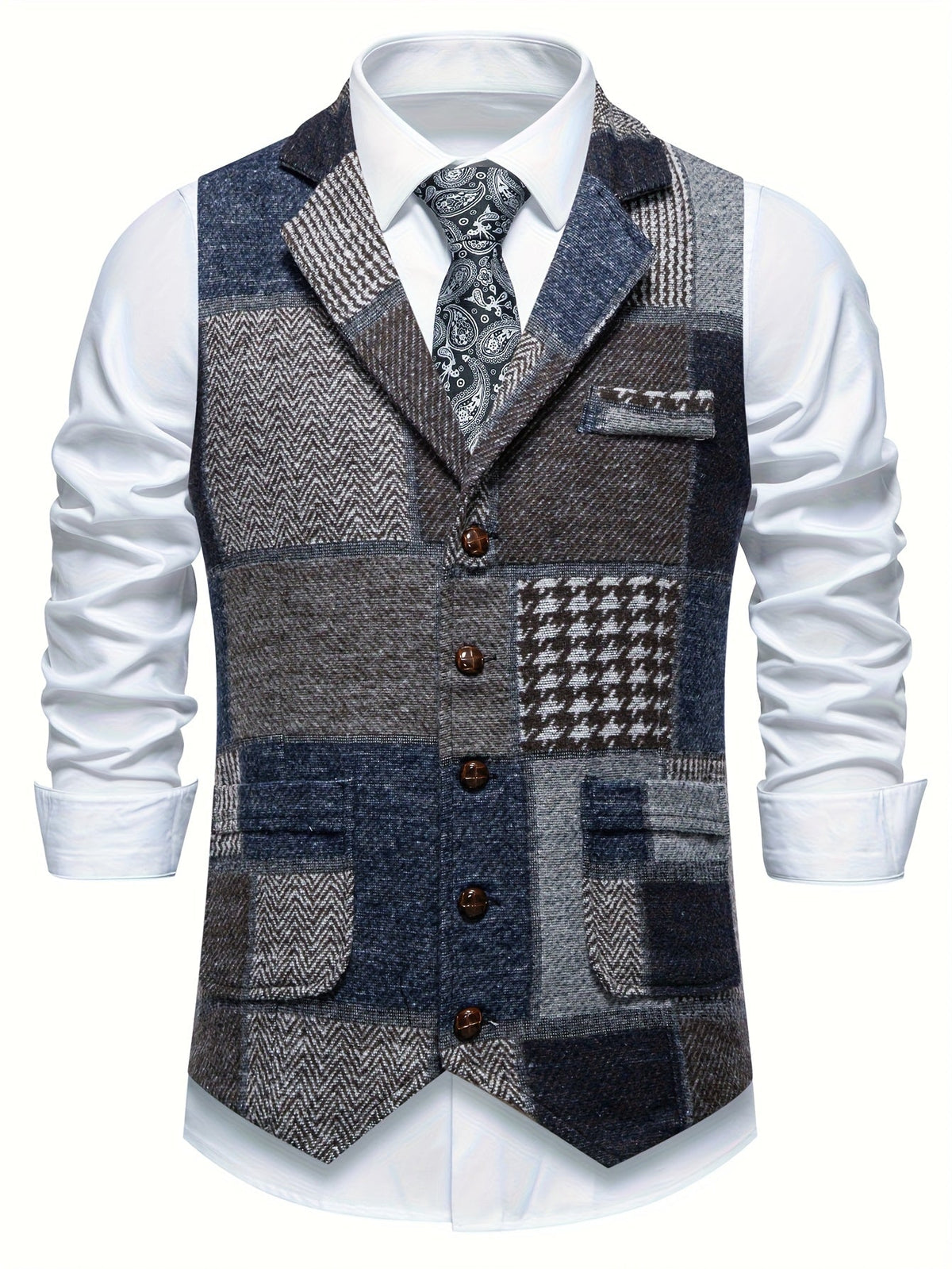 Gilet ajusté à carreaux patchwork pour homme
