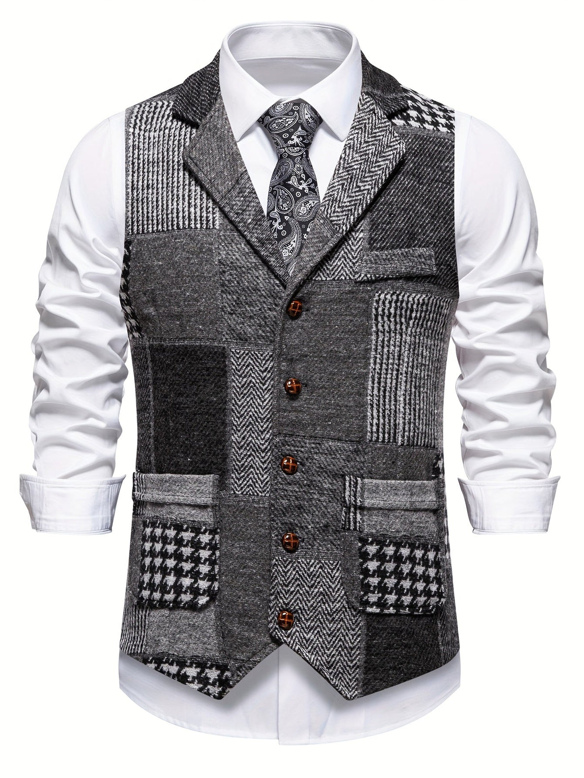 Gilet ajusté à carreaux patchwork pour homme