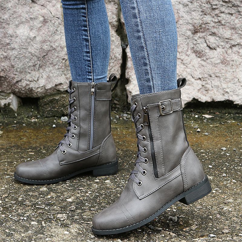 Women’s Lace-Up Ankle Boots with Side Zip & Buckle
