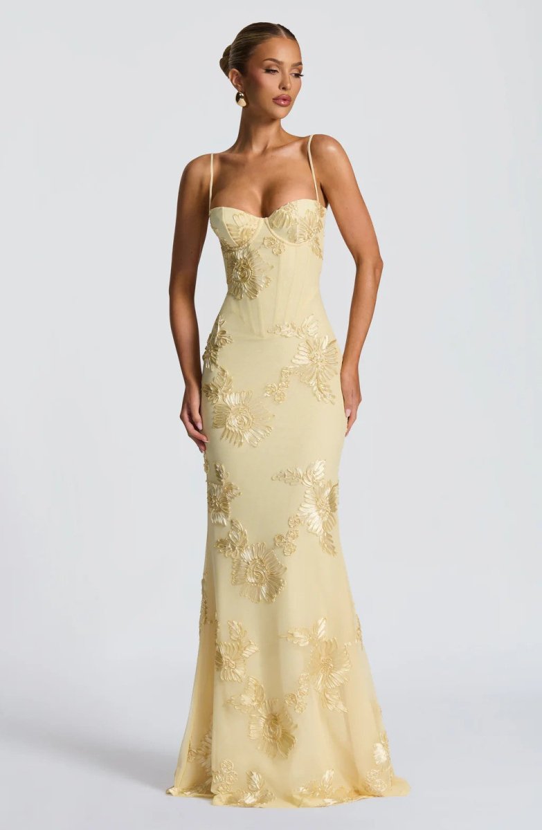 Lace Applique Mermaid Gown with Spaghetti Straps