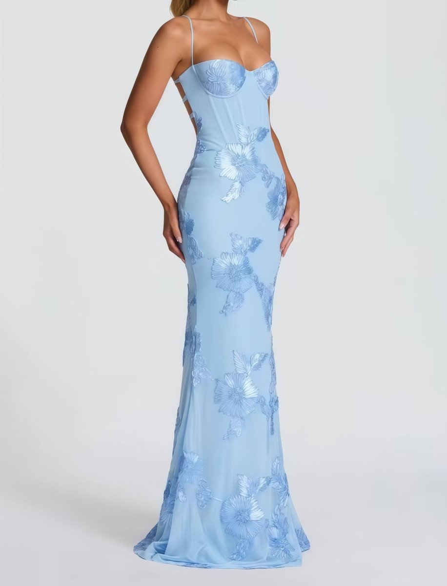Lace Applique Mermaid Gown with Spaghetti Straps