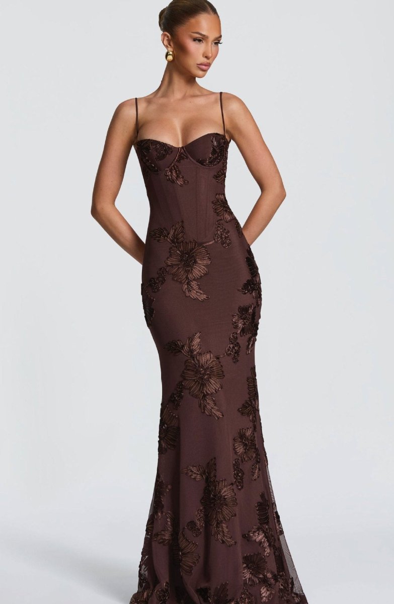 Lace Applique Mermaid Gown with Spaghetti Straps
