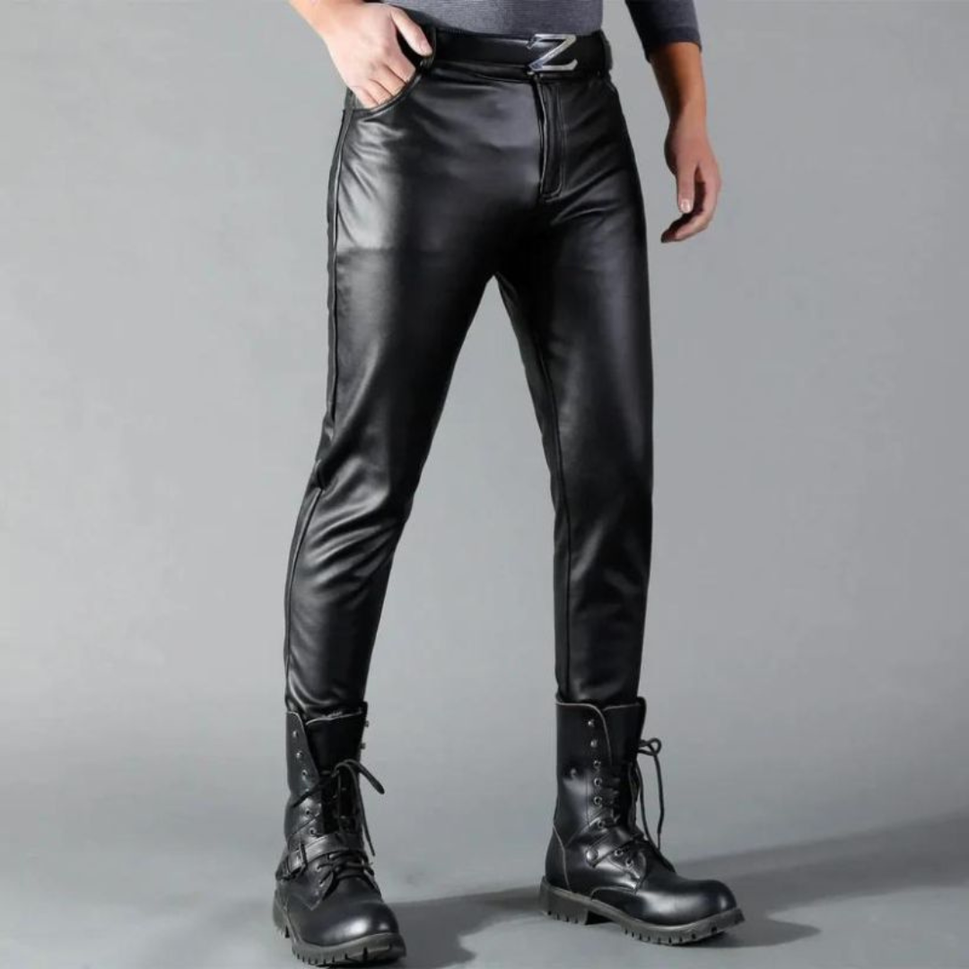Pantalon en similicuir extensible pour homme | Pantalon noir coupe ajustée