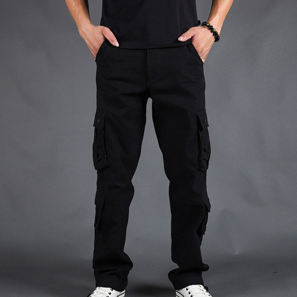 Pantalon cargo en coton pour homme | Pantalon décontracté à poches multiples