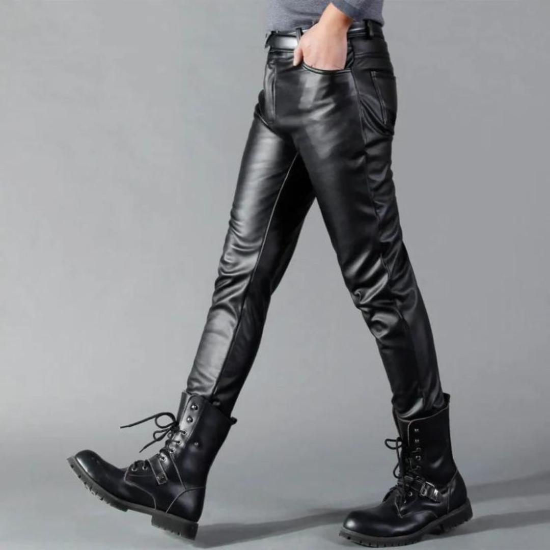 Pantalon en similicuir extensible pour homme | Pantalon noir coupe ajustée