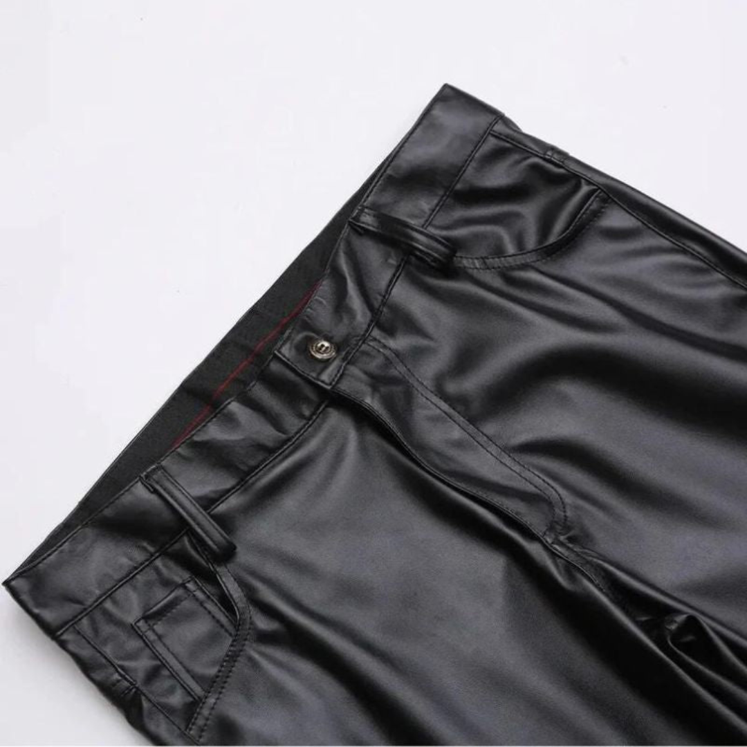 Pantalon en similicuir extensible pour homme | Pantalon noir coupe ajustée
