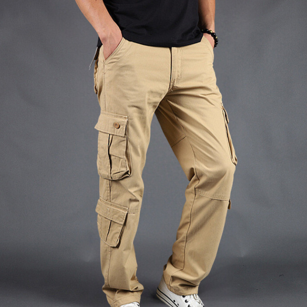 Pantalon cargo en coton pour homme | Pantalon décontracté à poches multiples
