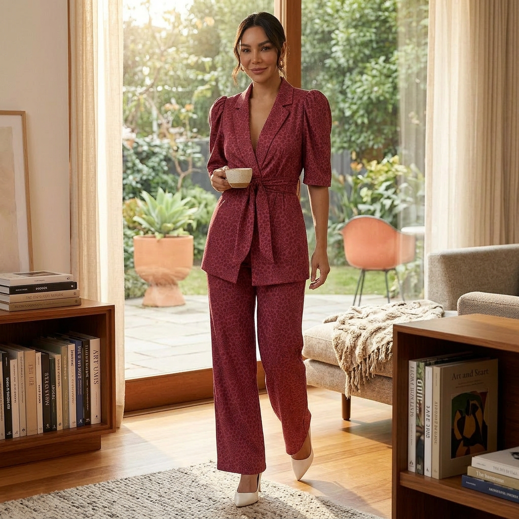 Women's Printed Blazer & Wide Leg Trouser Co-ord