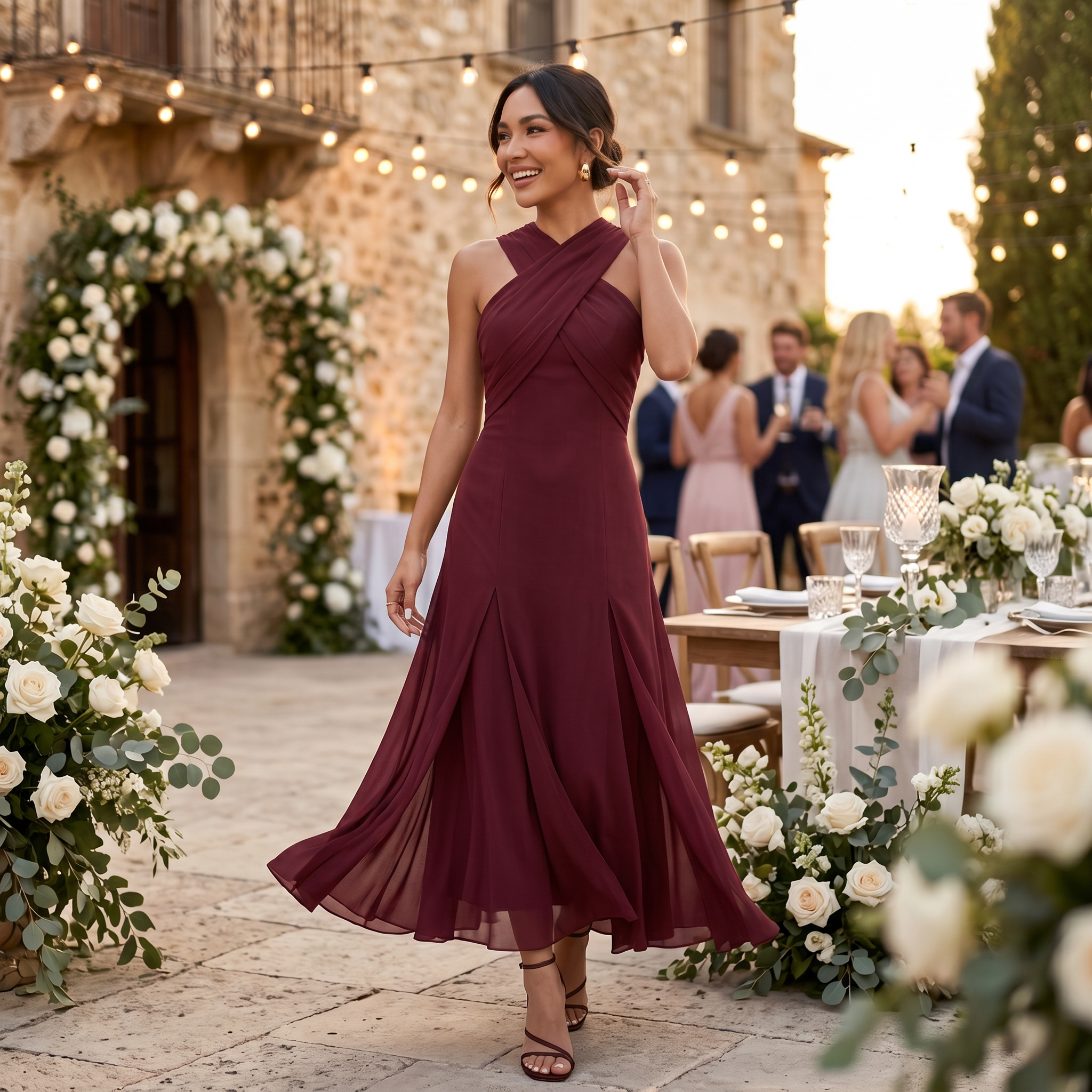 Women's Cross Neck Draped Maxi Dress