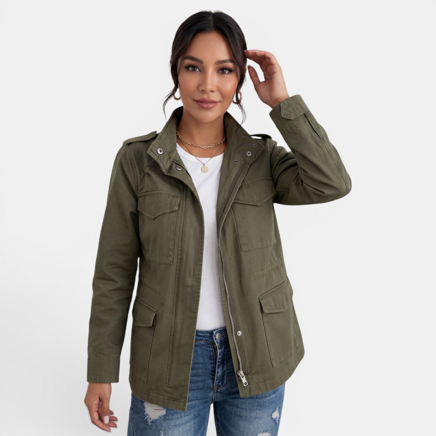 Damska bawełniana kurtka użytkowa z wieloma kieszeniami