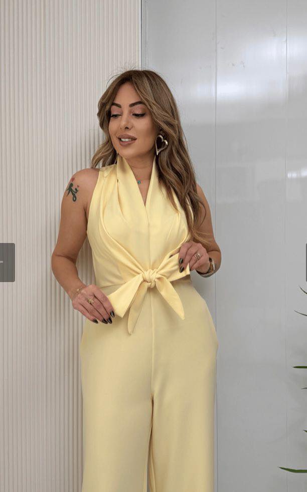 Women's Sleeveless Wide Leg Jumpsuit with Tie Waist
