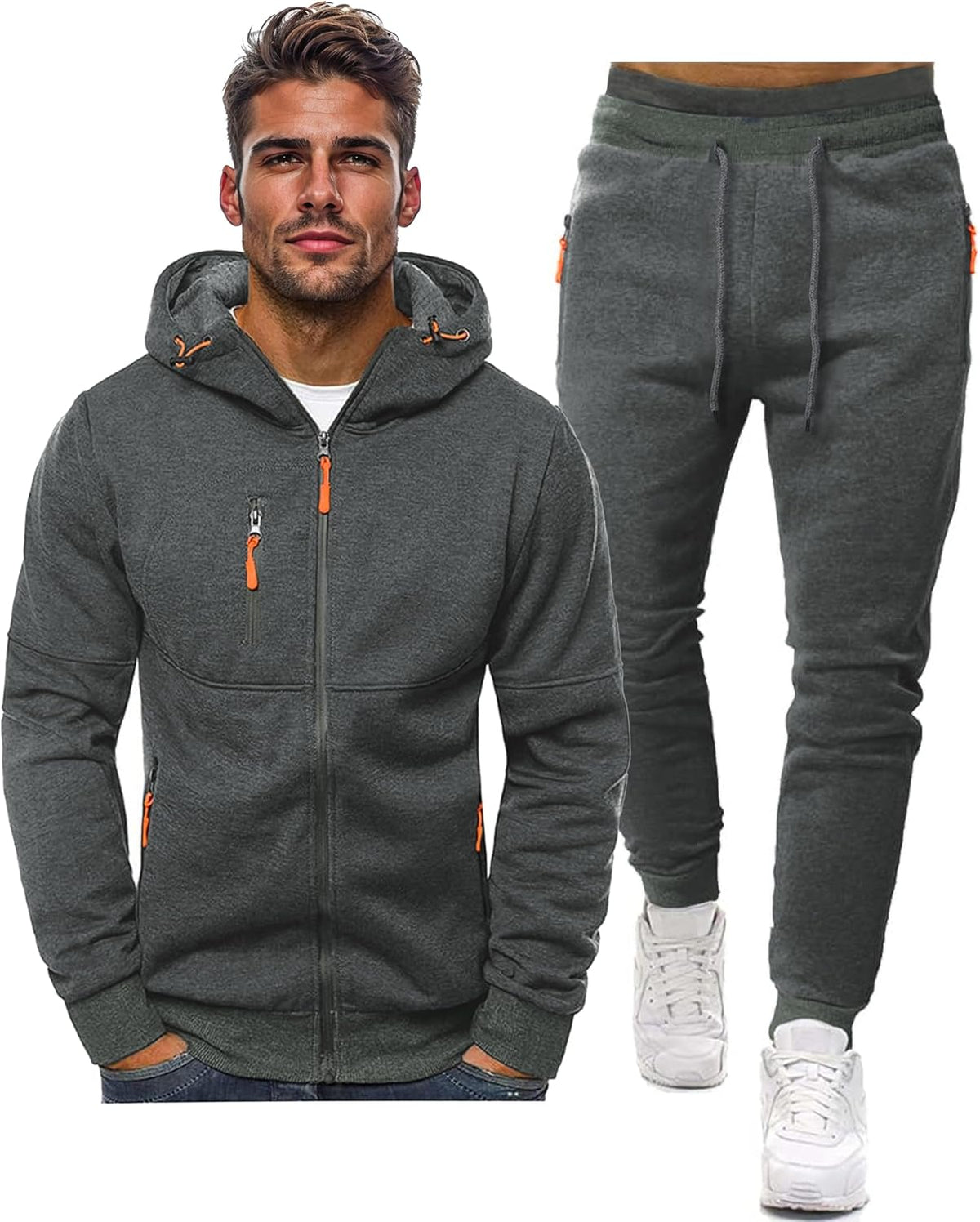Ensemble de survêtement zippé à capuche pour homme avec pantalon de jogging