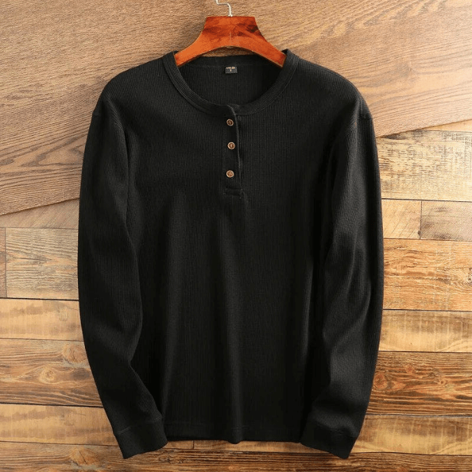 Men's Waffle Knit Henley Long Sleeve Top