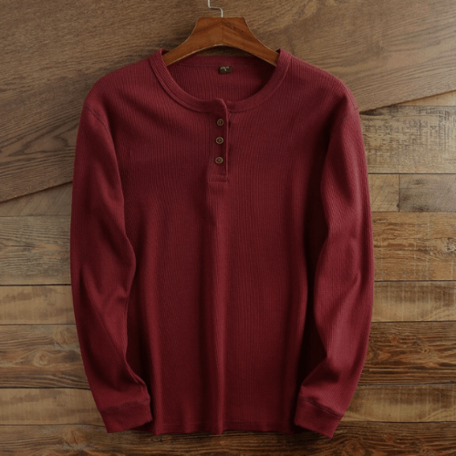 Men's Waffle Knit Henley Long Sleeve Top