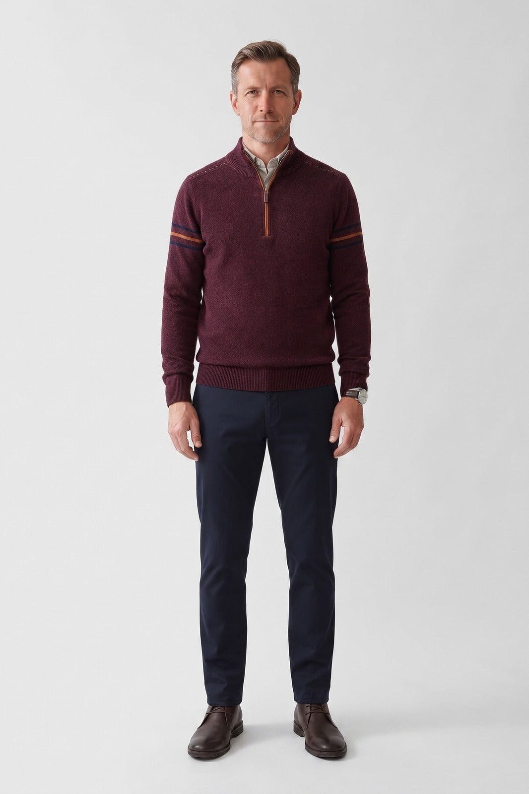 Men's Quarter-Zip Sweater | Striped Collared Knit