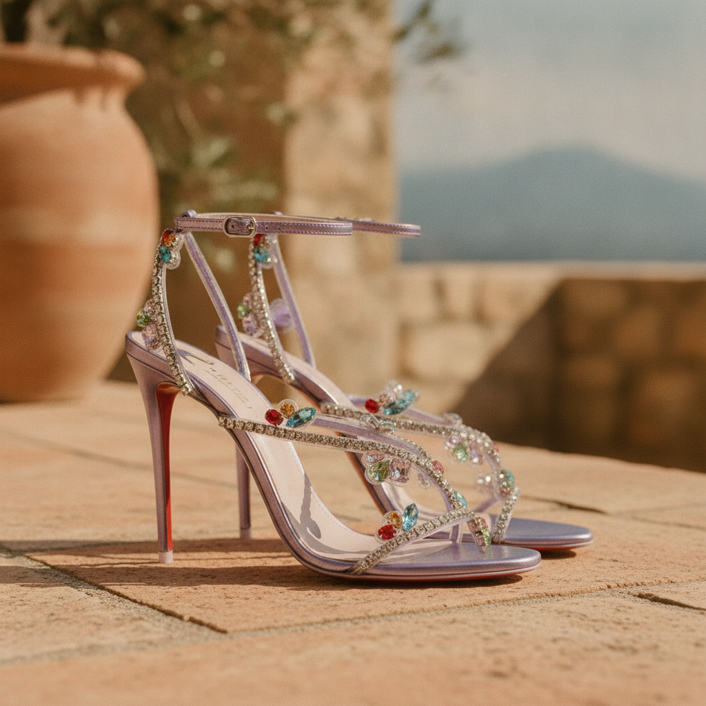 Stiletto Sandals with Crystal Vine Ankle Strap