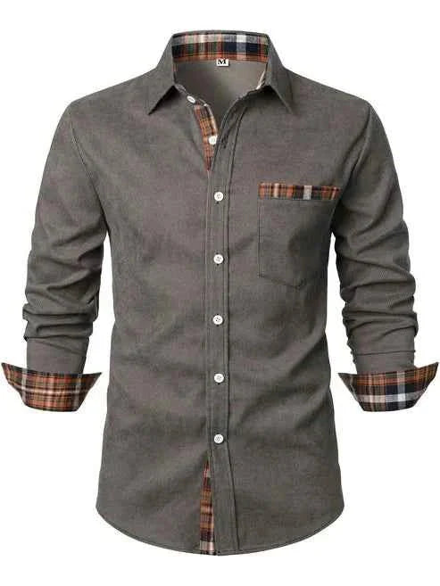 Cotton Shirt with Contrast Check Lining and Chest Pocket
